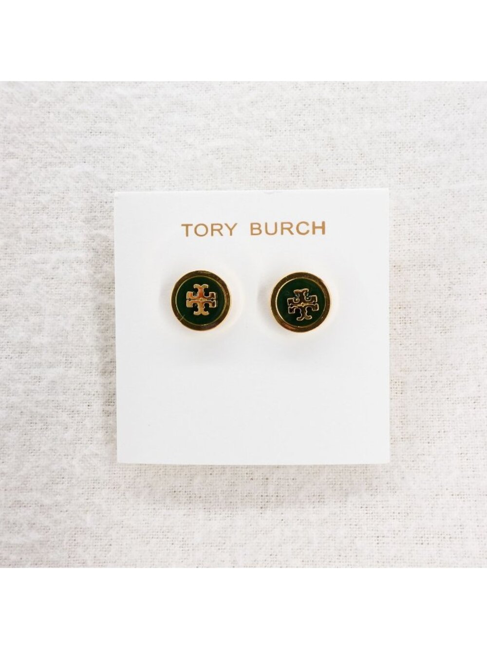 Tory Burch Kira Enamel Circle Stud Earrings Green/Tory Gold OS